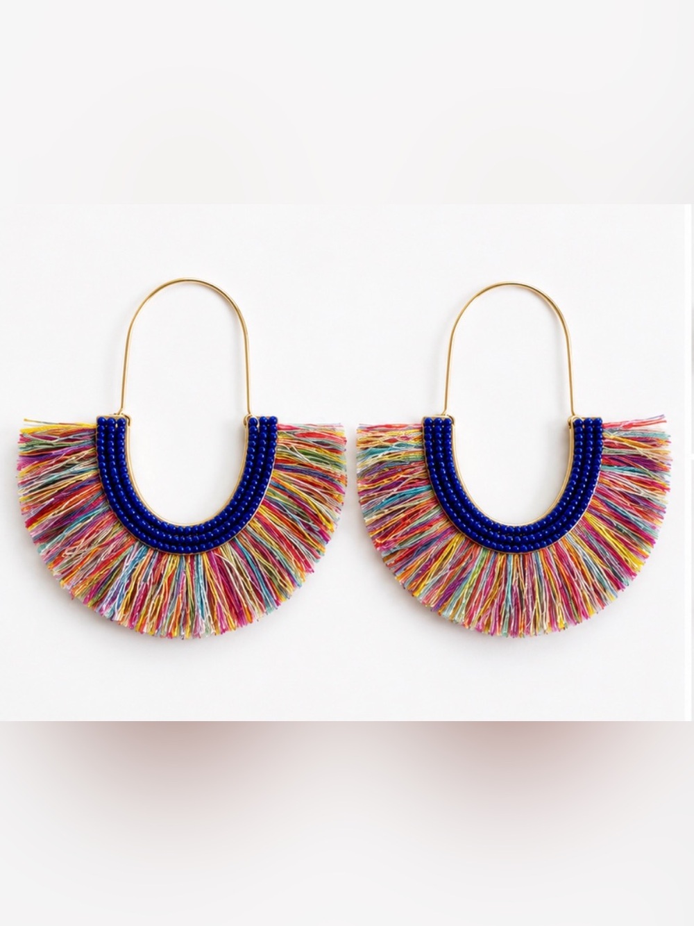 Colorful Fringe Fan Earrings Rainbow Tassel Statement Earrings